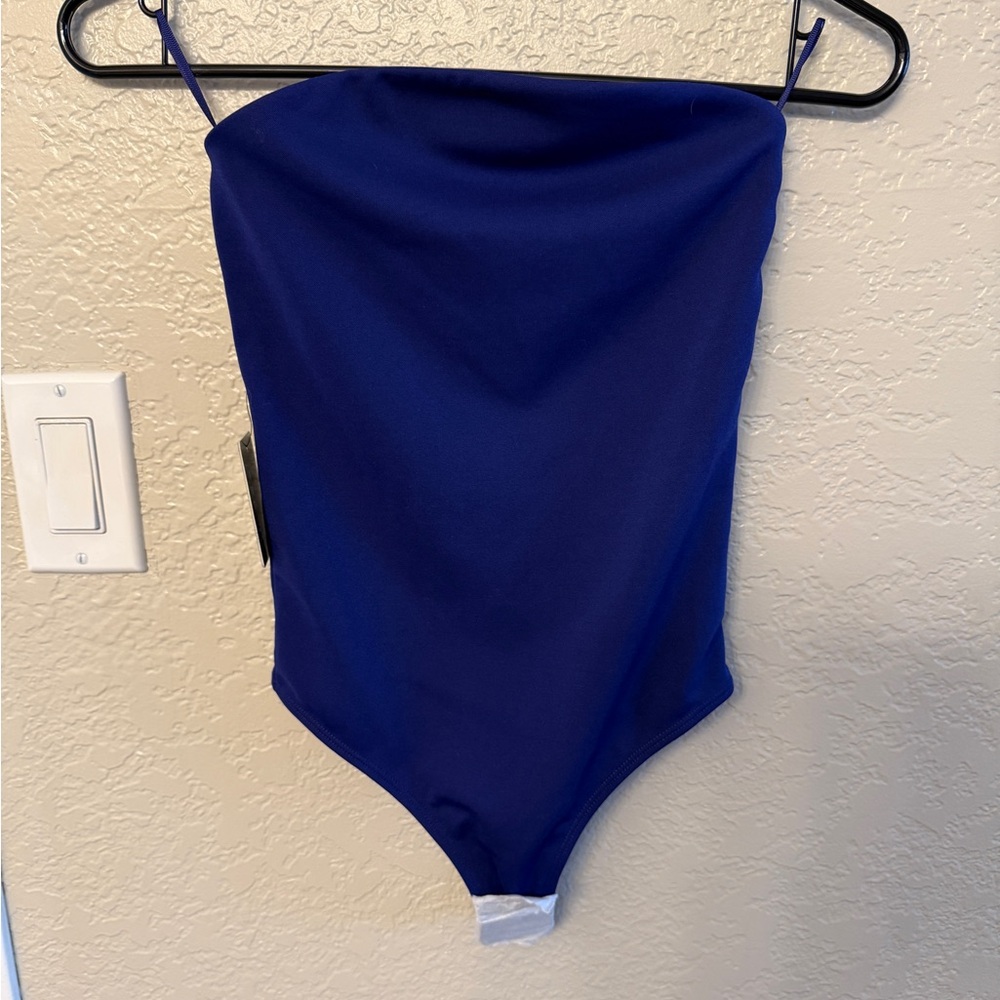 Express Blue Bodysuit with Bandeau Neckline